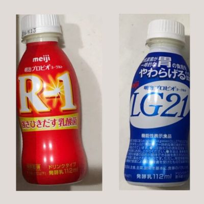 R-1とLG21の２本の飲むヨーグルトの写真